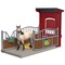 Schleich Farm World: Ponybox & Mustang Mare - 4pc Animal Toy Playset, Gate Horse Stall, Detailed Figurine & Apple Accessories, Name Tag, Kids Age 3+
